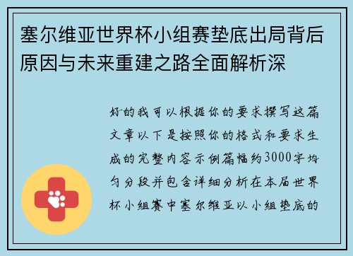 塞尔维亚世界杯小组赛垫底出局背后原因与未来重建之路全面解析深